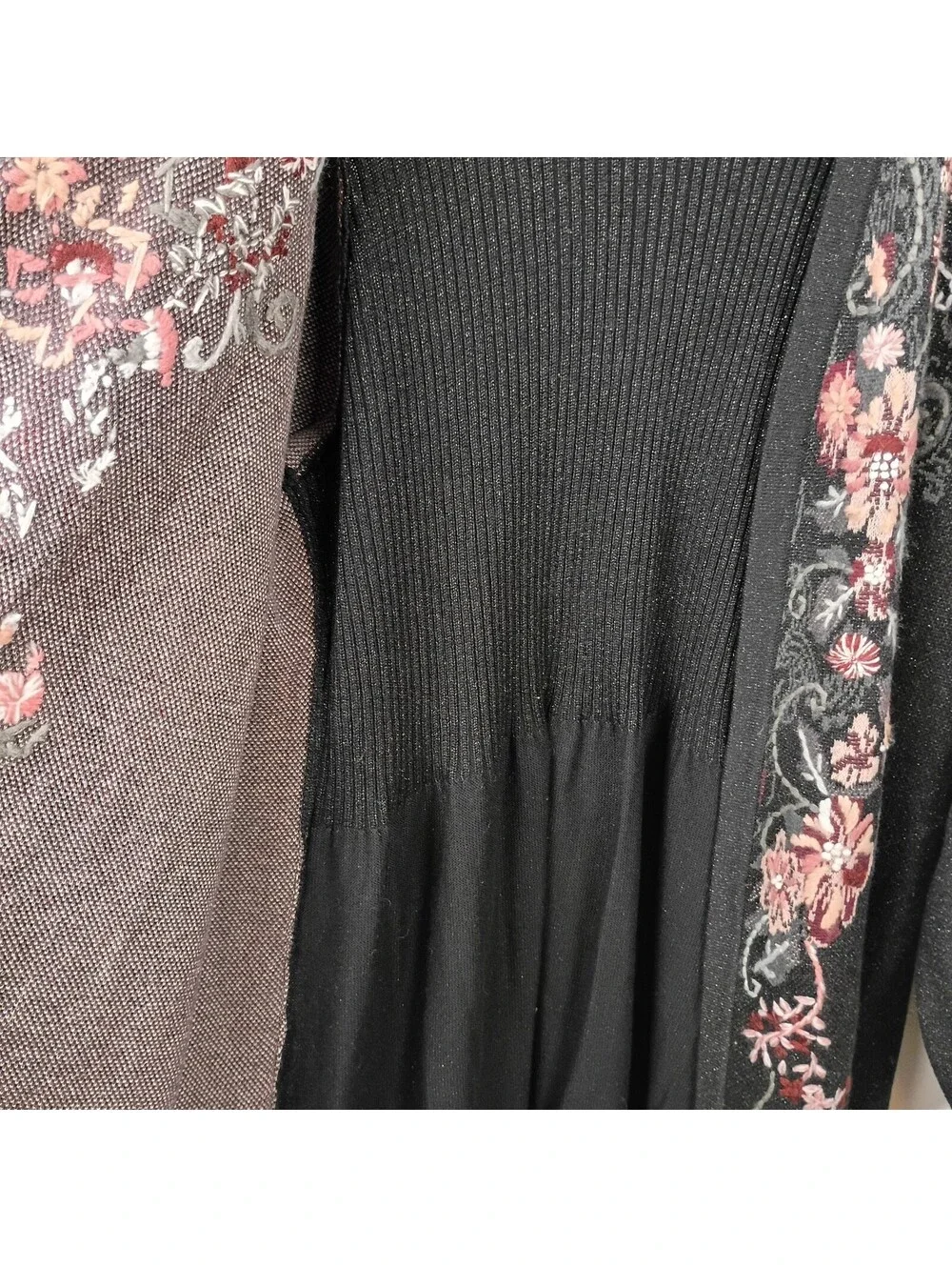 Christopher & Banks Women's Long Sweater Cardigan Open Front Embroidered 2X